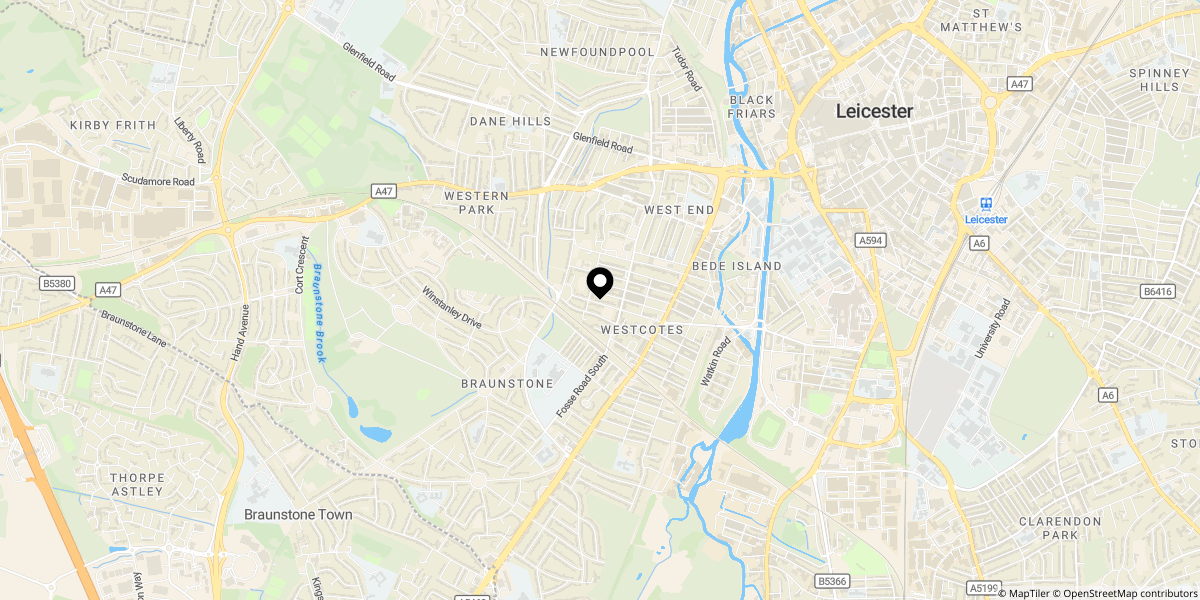 Approximate location of Sykefield Avenue, Leicester, LE3 0LD