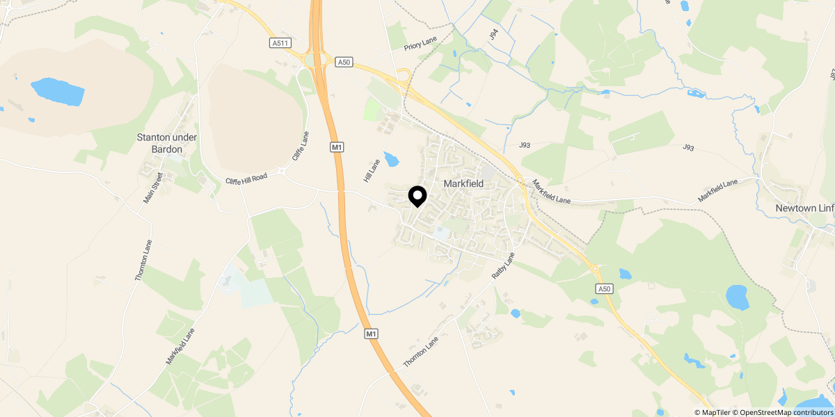 Approximate location of Priory House, Quarrymans Court, Markfield 