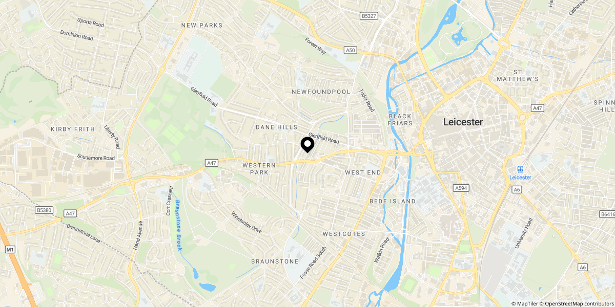 Approximate location of Westcotes Drive, Leicester, LE3 0SQ