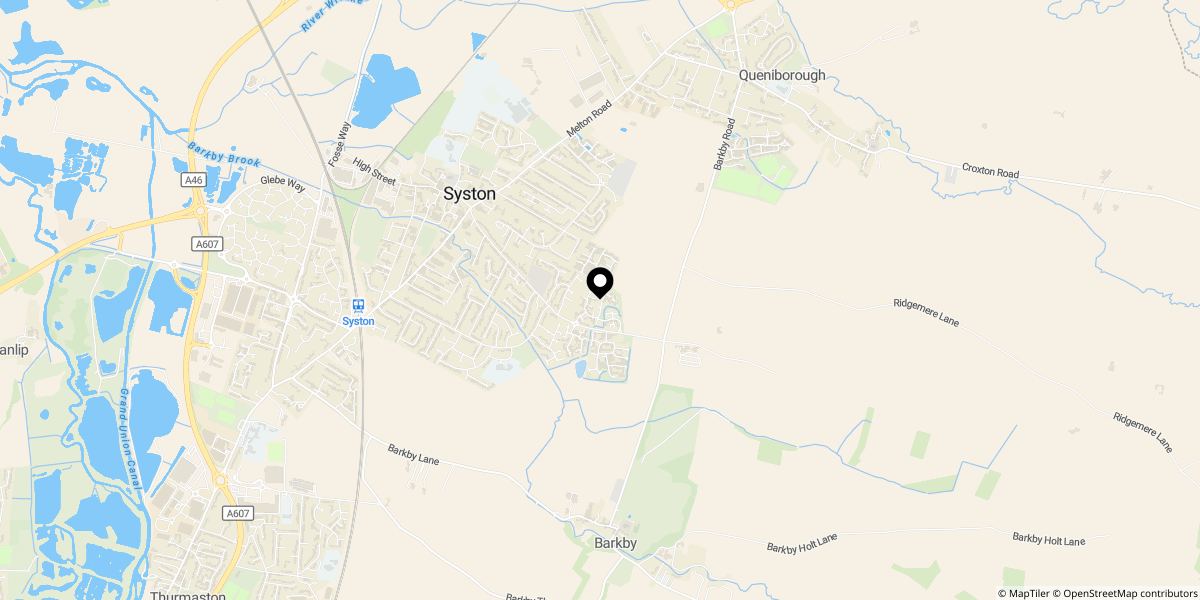 Approximate location of Langham Close, Syston, LE7 2DR