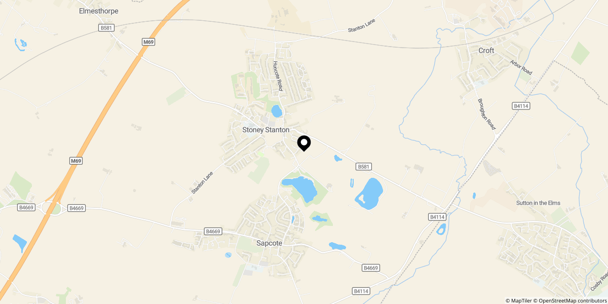 Approximate location of Sapcote Road, Stoney Stanton, Leicester, LE9