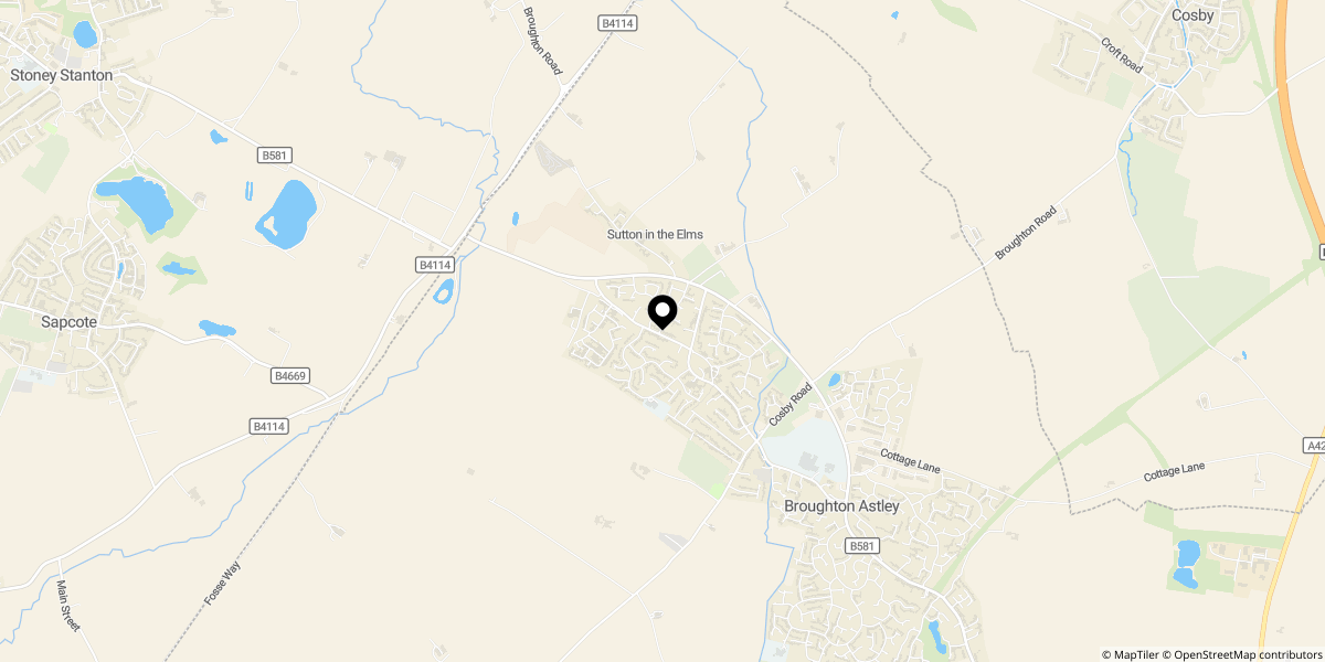 Approximate location of Whinham Avenue, Broughton Astley, Leicester, LE9 