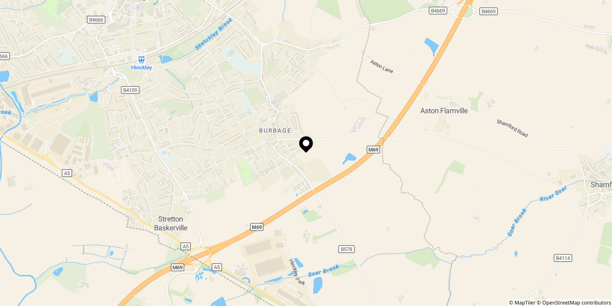 Approximate location of Fosse Close, Burbage, LE10 2EH