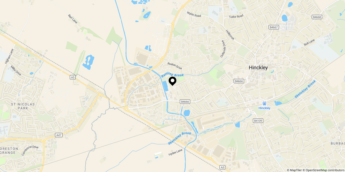 Approximate location of Sunnydale Road, Hinckley, LE10 0PB