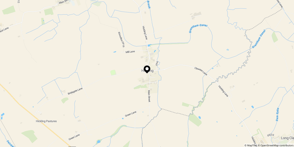 Approximate location of  Bridegate Lane, Hickling, LE14 3AA