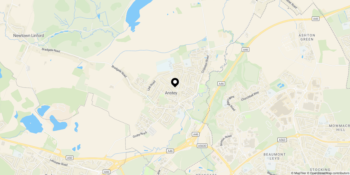Approximate location of The Close, Anstey, Leicester, LE7 7EN