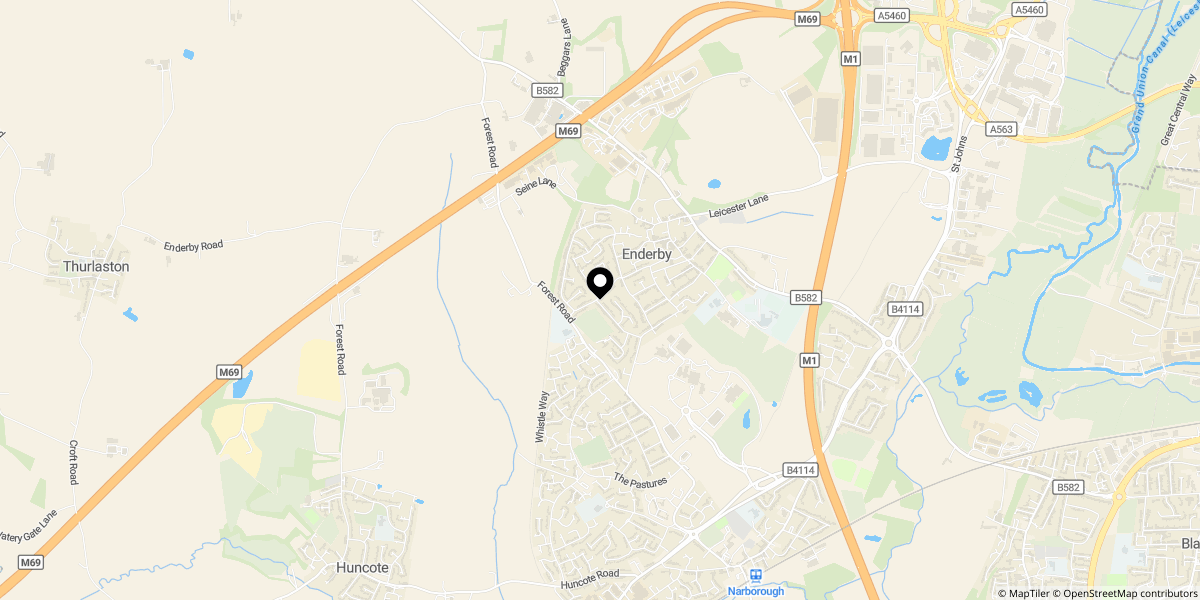 Approximate location of Aquitaine Close, Enderby, Leicester, LE19 