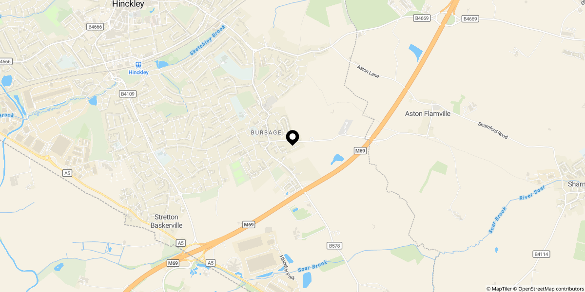 Approximate location of Fosse Close, Burbage, LE10 2EH