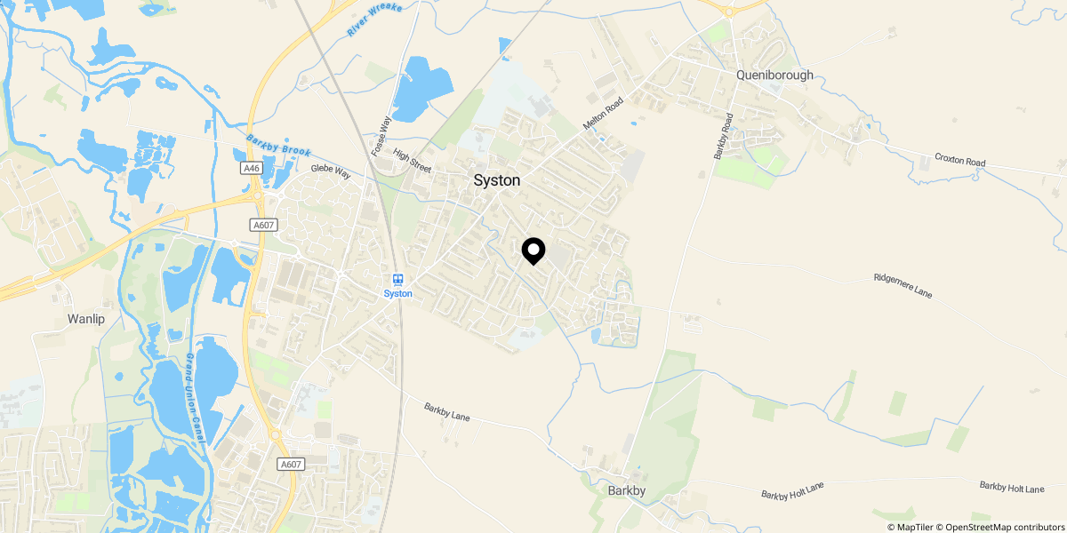 Approximate location of Oriel Drive, Syston, Leicester, LE7 2AR